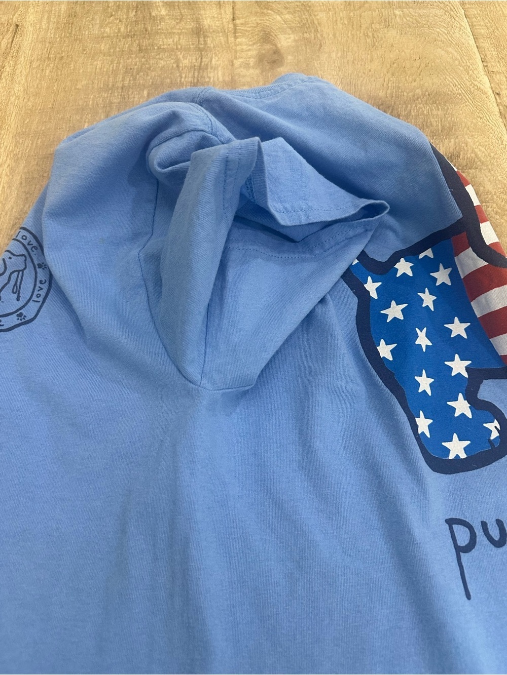Puppie Love Patriotic Dog Graphic Tee | Washed Blue | Stars & Stripes | Size M - Picture 14 of 16